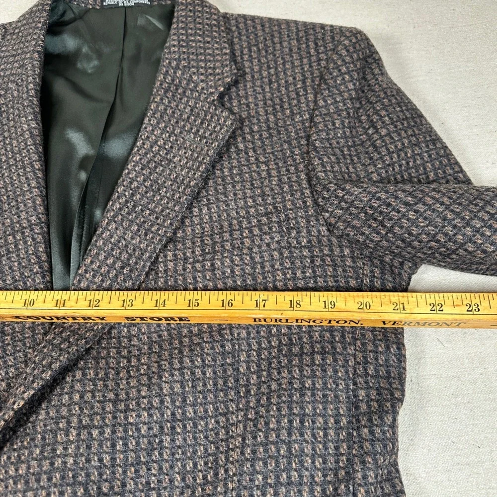 CR & Company Mens 46R Wool Blazer Brown Blue Micro Check Tweed Sport Coat Jacket